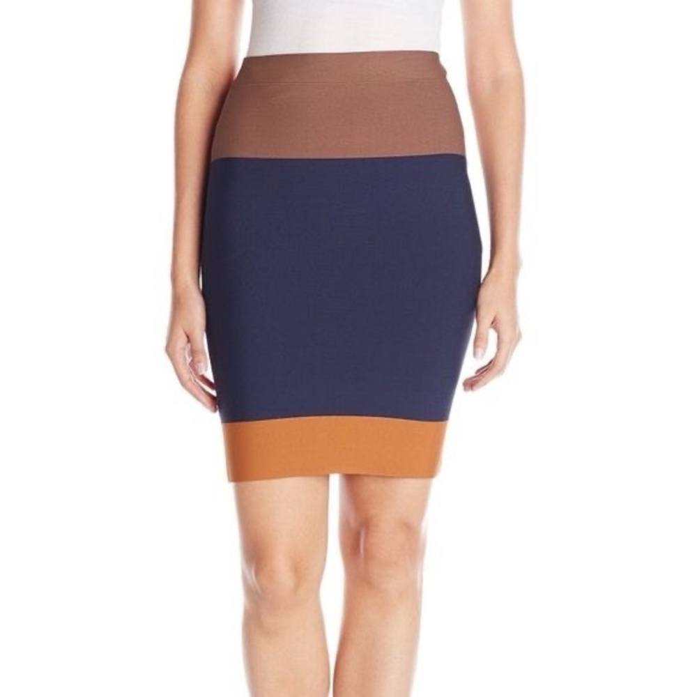 BCBGMAXAZRIA “Scarlett” Color-Blocked Bandage Pencil Skirt - Medium